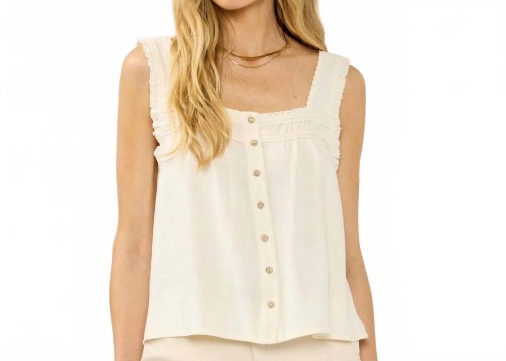 NEW LOVESTITCH pintuck lace trim tank top in cream